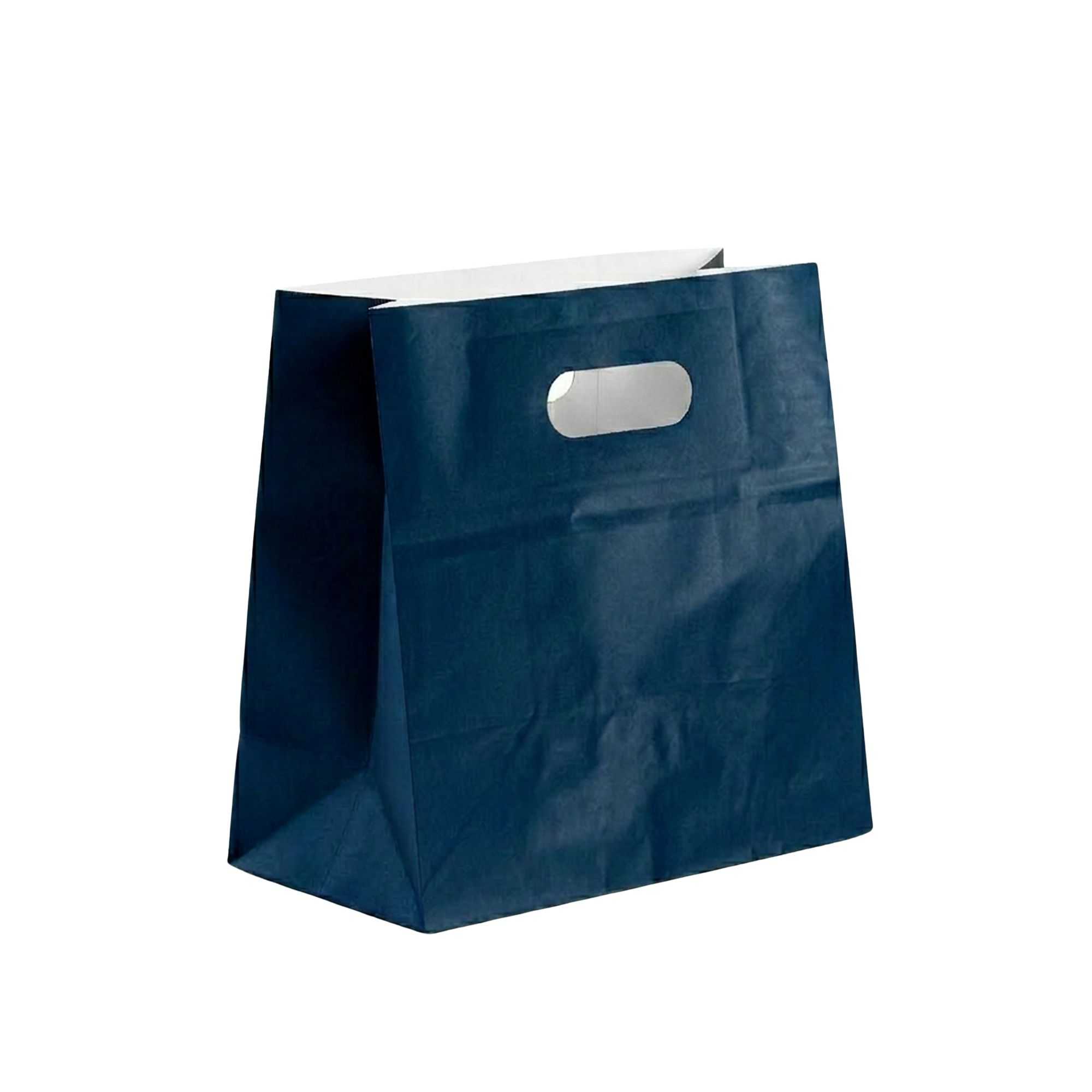 Bag Tek Rectangle Midnight Blue Paper Take Out Bag - with Handles - 11" x 7" x 11" - 100 count box
