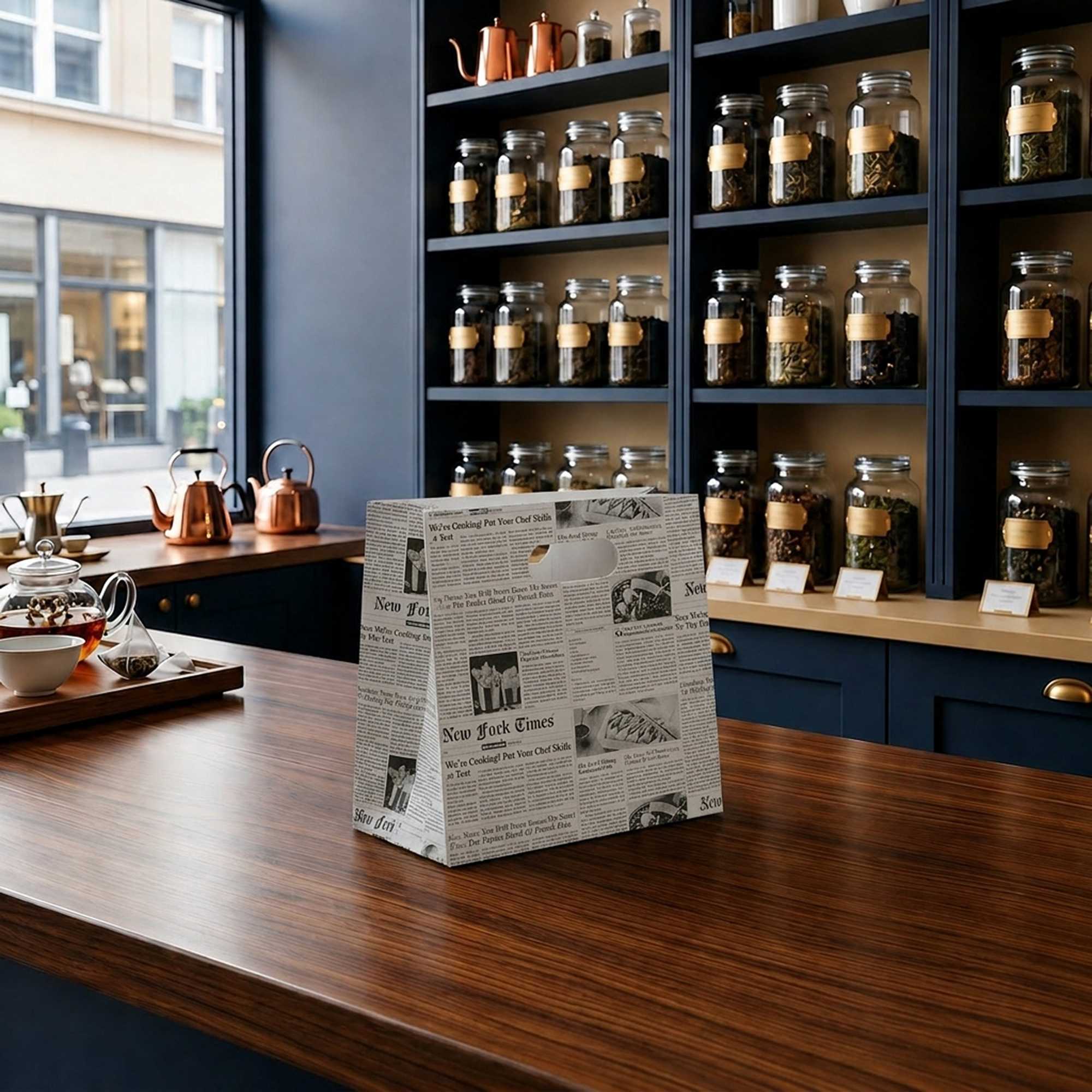 Bag Tek Rectangle Newsprint Paper Take Out Bag - with Handles - 11" x 7" x 11" - 100 count box