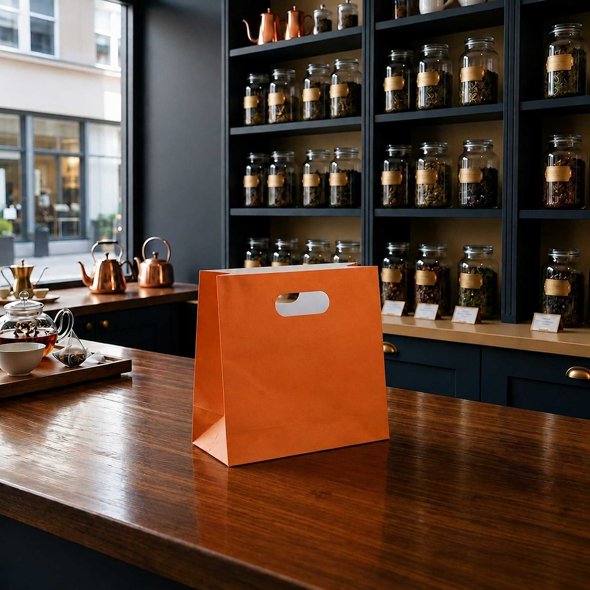 Bag Tek Rectangle Tangerine Orange Paper Take Out Bag - with Handles - 11" x 7" x 11" - 100 count box