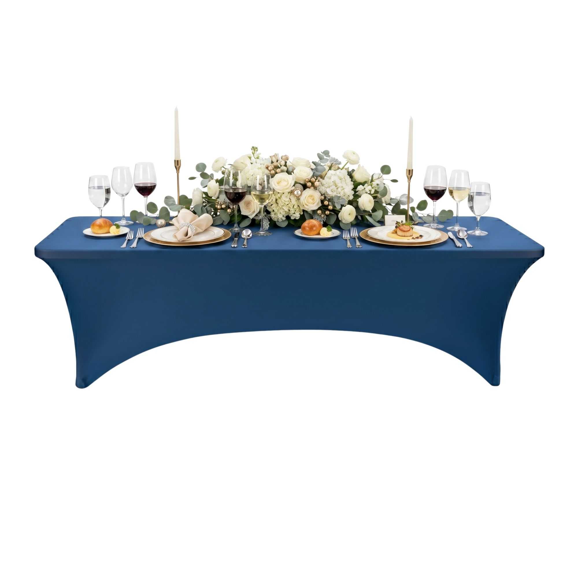 Table Tek Rectangle Blue Spandex Table Cover - Contour Cut - 96" x 30" - 10 count box