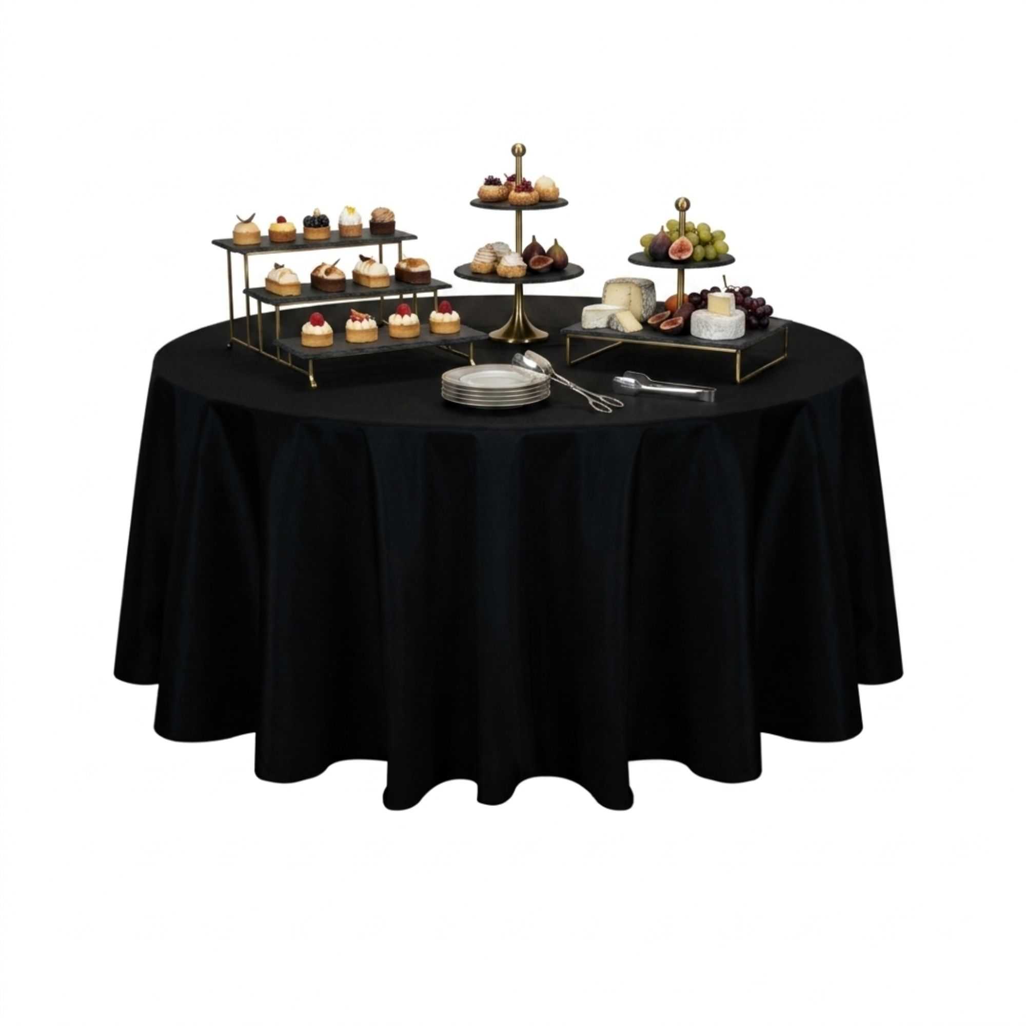 Table Tek Round Black Polyester Cloth Table Cover - Hemmed - 120" - 10 count box