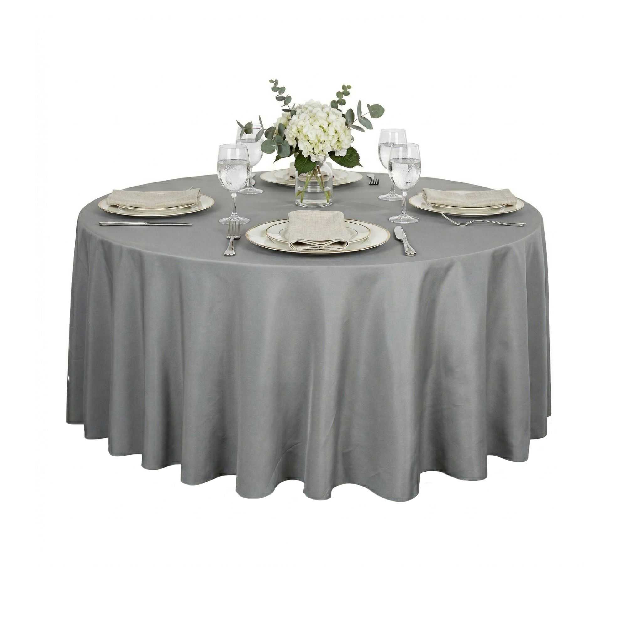 Table Tek Round Gray Polyester Cloth Table Cover - Hemmed - 120" - 10 count box