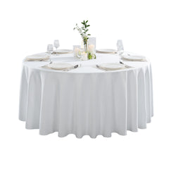 Table Tek Round White Polyester Cloth Table Cover - Hemmed - 120