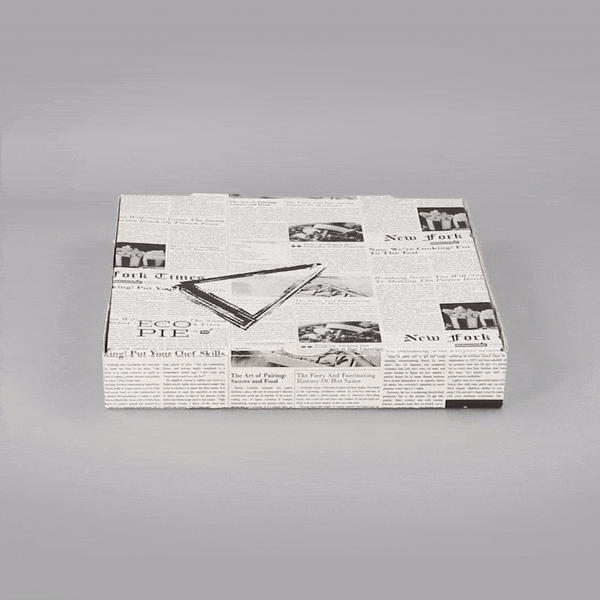 Eco Pie Newsprint and White Paper Corrugated Pizza Box - Repurpose for Plates - 10 3/4" x 10 3/4" x 1 3/4" - 50 count box