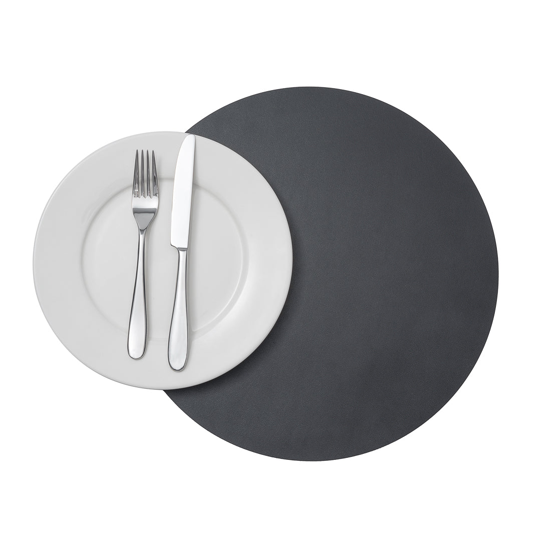 Chef 101 Round Black Vinyl Placemat - Embossed - 15" x 15" - 6 count box