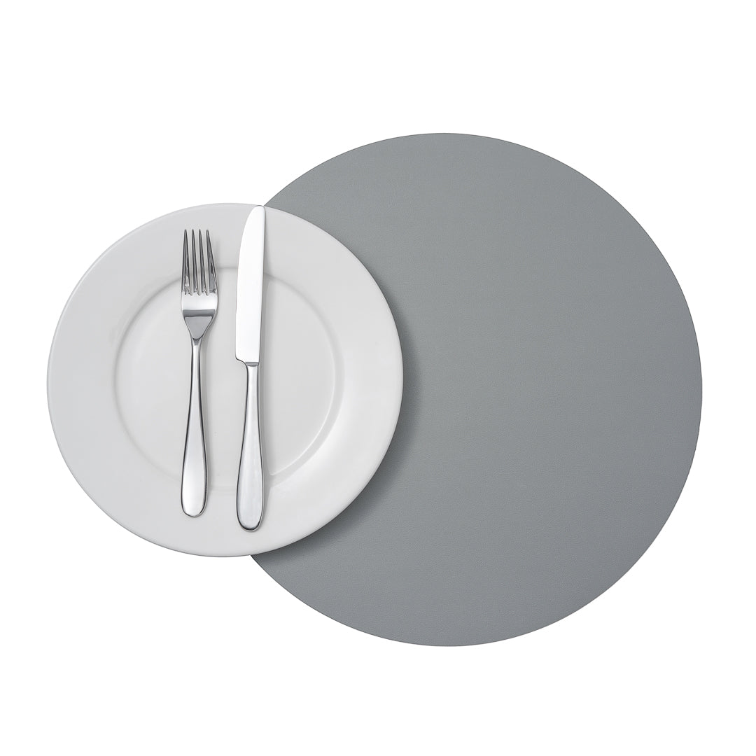 Chef 101 Round Gray Vinyl Placemat - Embossed - 15" x 15" - 6 count box