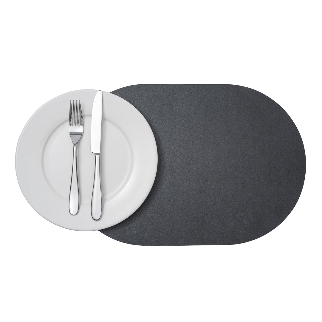 Chef 101 Oval Black Vinyl Placemat - Embossed - 17 3/4" x 12" - 6 count box