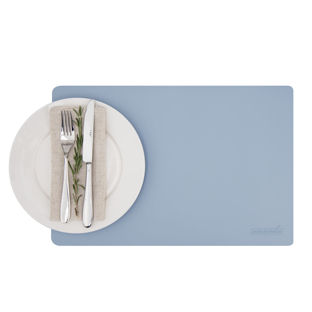 Chef 101 Rectangle Light Blue Vinyl Placemat - Embossed - 17 3/4" x 12" - 6 count box