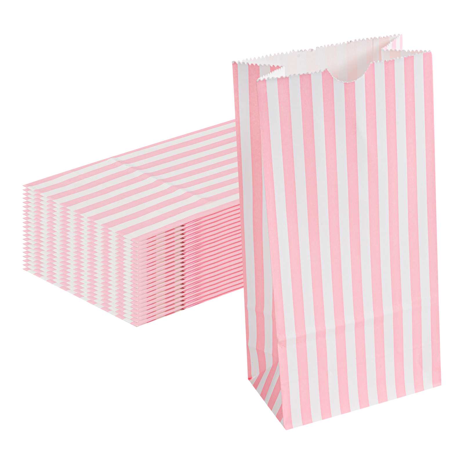 Bag Tek Pink and White Stripe Paper Bag - 2 lb - 4 1/4" x 2 1/4" x 8 1/2" - 2000 count box