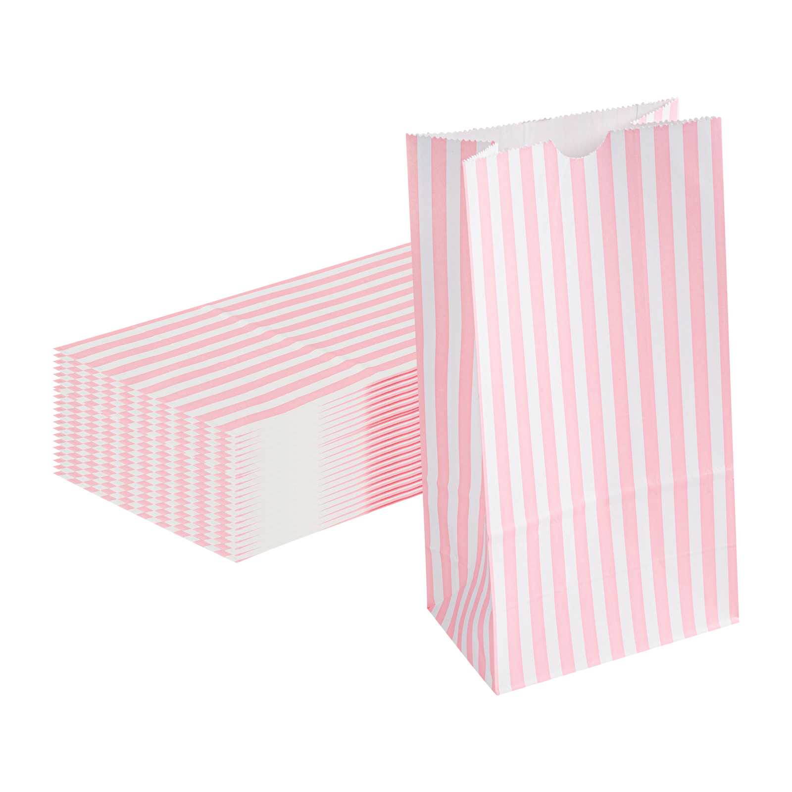 Bag Tek Pink and White Stripe Paper Bag - 4 lb - 5" x 3 1/4" x 9 1/2" - 1000 count box