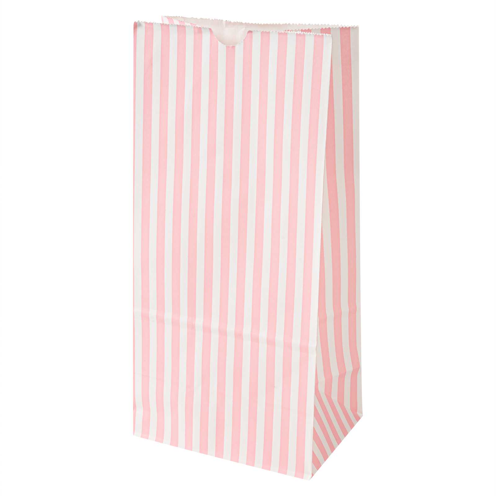 Bag Tek Pink and White Stripe Paper Bag - 8 lb - 6" x 4" x 11 3/4" - 1000 count box