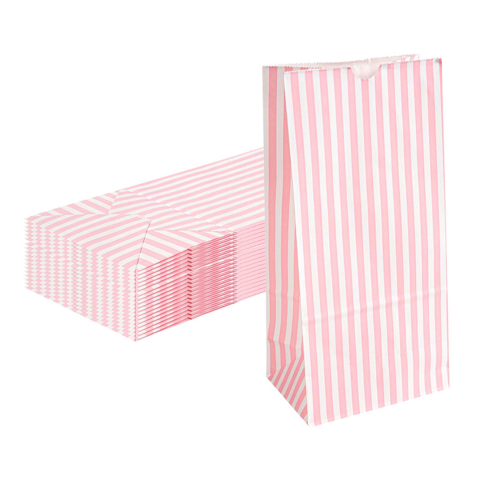 Bag Tek Pink and White Stripe Paper Bag - 8 lb - 6" x 4" x 11 3/4" - 1000 count box