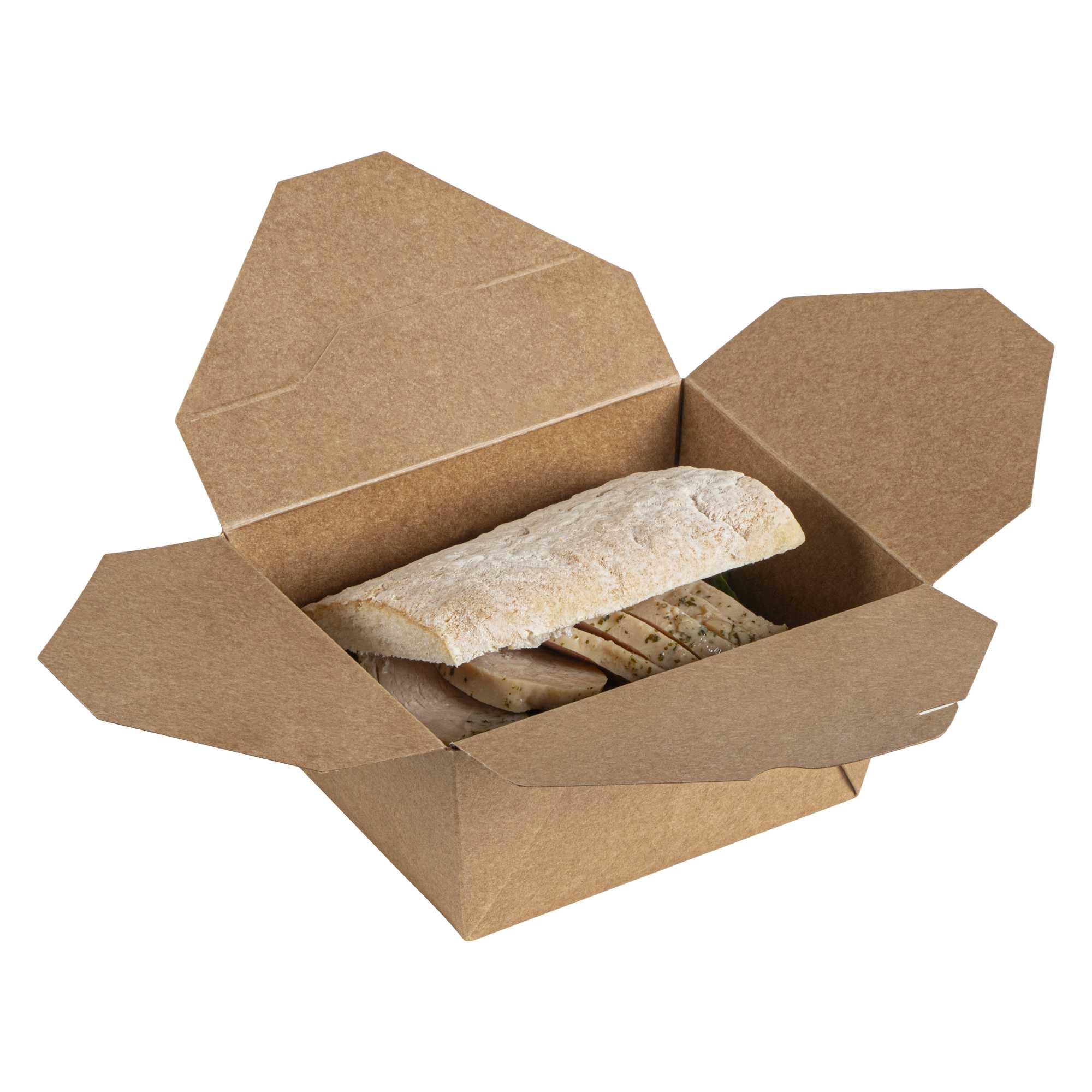 Bio Tek 30 oz Rectangle Kraft Paper Microwavable #1 Bio Box Take Out Container - 5" x 4" x 2 1/2" - 50 count box