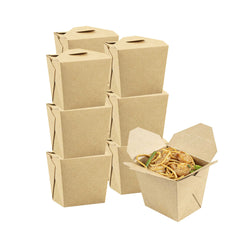 Bio Tek 16 oz Square Kraft Paper Microwavable Noodle Take Out Container - 3 1/2