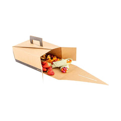 Cater Tek Rectangle Kraft and Black Paper Take Out Container - with Handle - 9