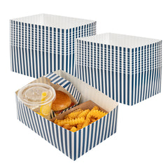 Bio Tek Rectangle Blue and White Stripe Paper Sandwich / Burger Open Tray - 8 1/2
