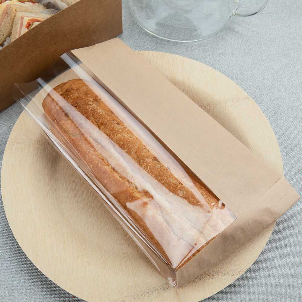 Bag Tek Kraft Paper Medium Bread Bag - with Side Window - 6" x 2 1/2" x 10" - 1000 count box