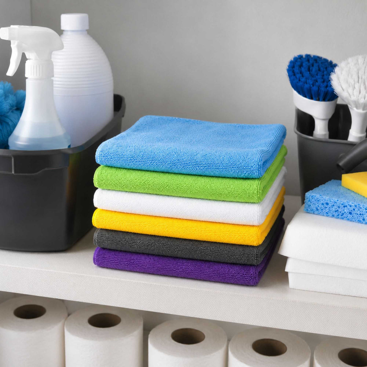 Clean Tek Professional Microfiber Cleaning Cloth - 6 Colors - 16" x 16" - 60 count box