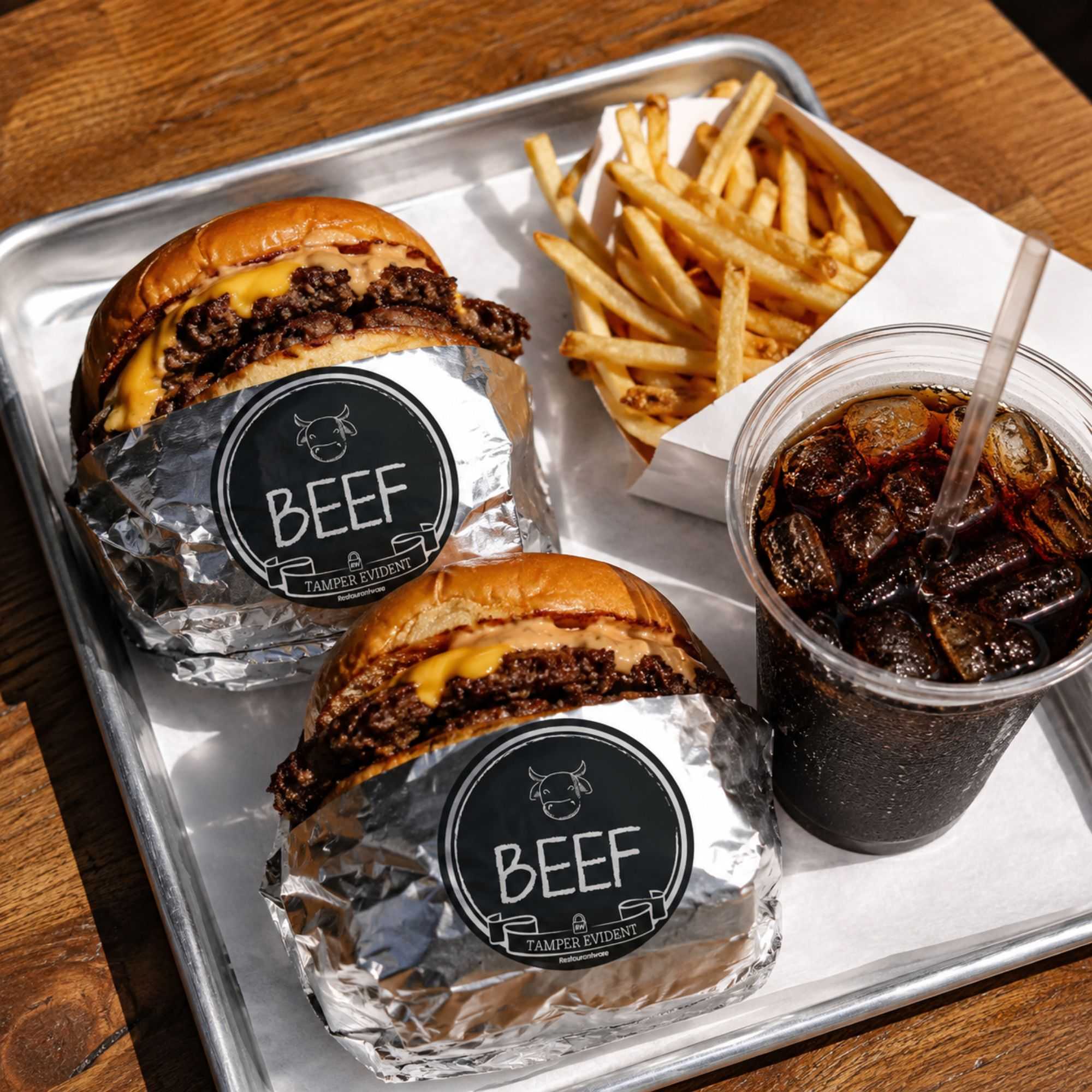 Label Tek Plastic Beef Label - Black with White Font, Tamper-Evident - 2" x 2" - 500 count box