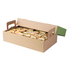 Cater Tek Rectangle Kraft and Green Paper Catering Tray - with Cover - 19 3/4