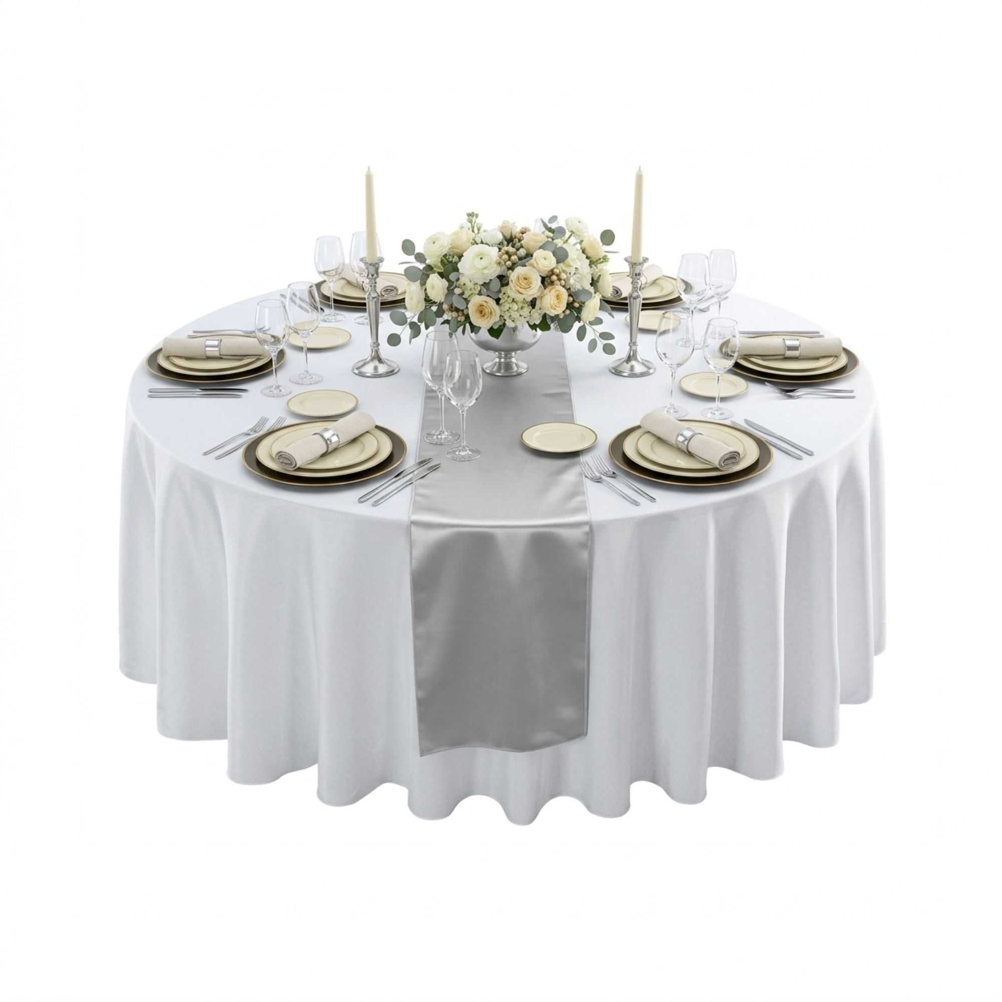 Table Tek Silver Satin Table Runner - 12" x 108" - 10 count box