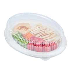 Pulp Safe Oval Clear Plastic Ripple Dome Lid - Fits Sugarcane / Bagasse Plate - 100 count box