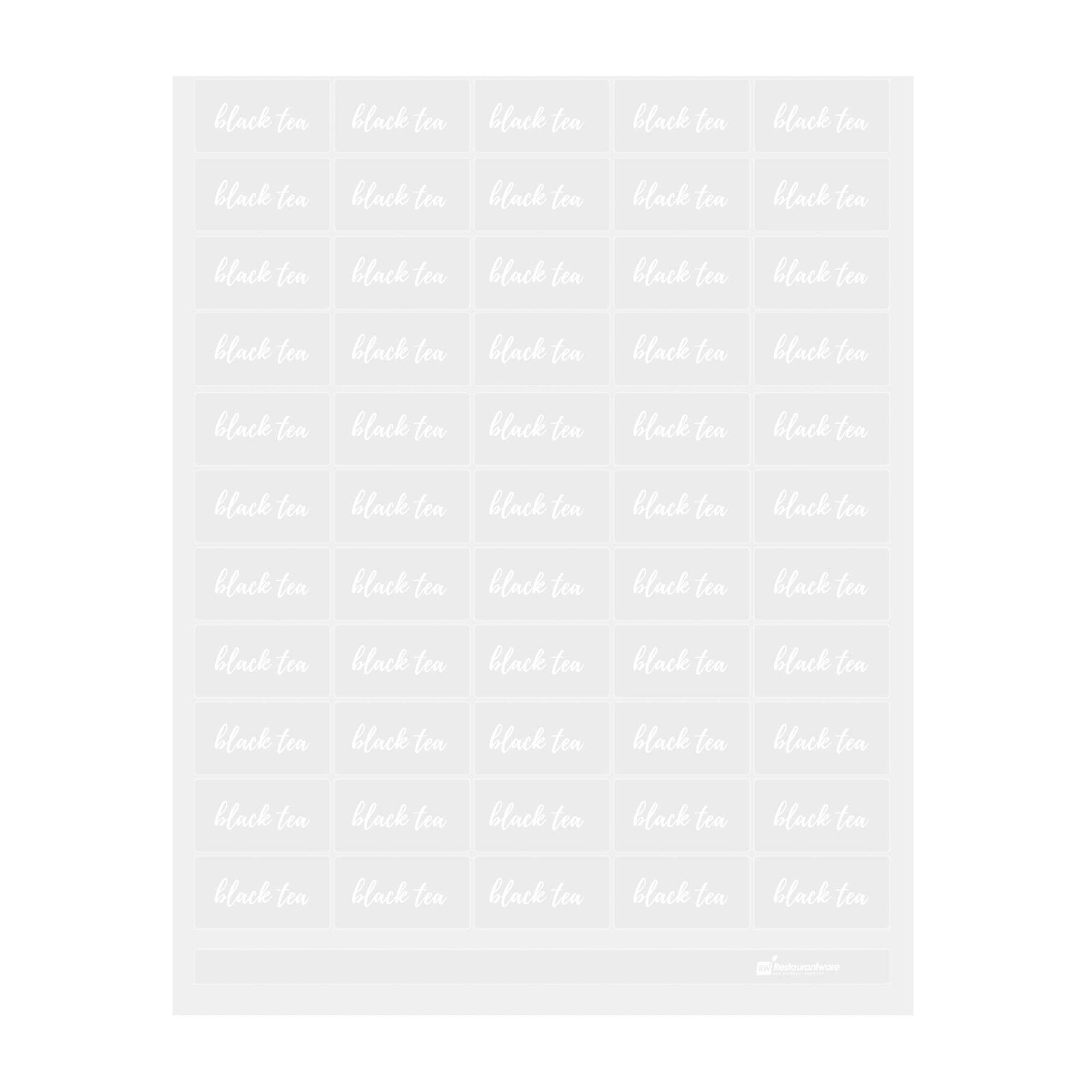 Label Tek Plastic Black Tea Label - Clear with White Font, Water-Resistant - 2" x 1" - 100 count box