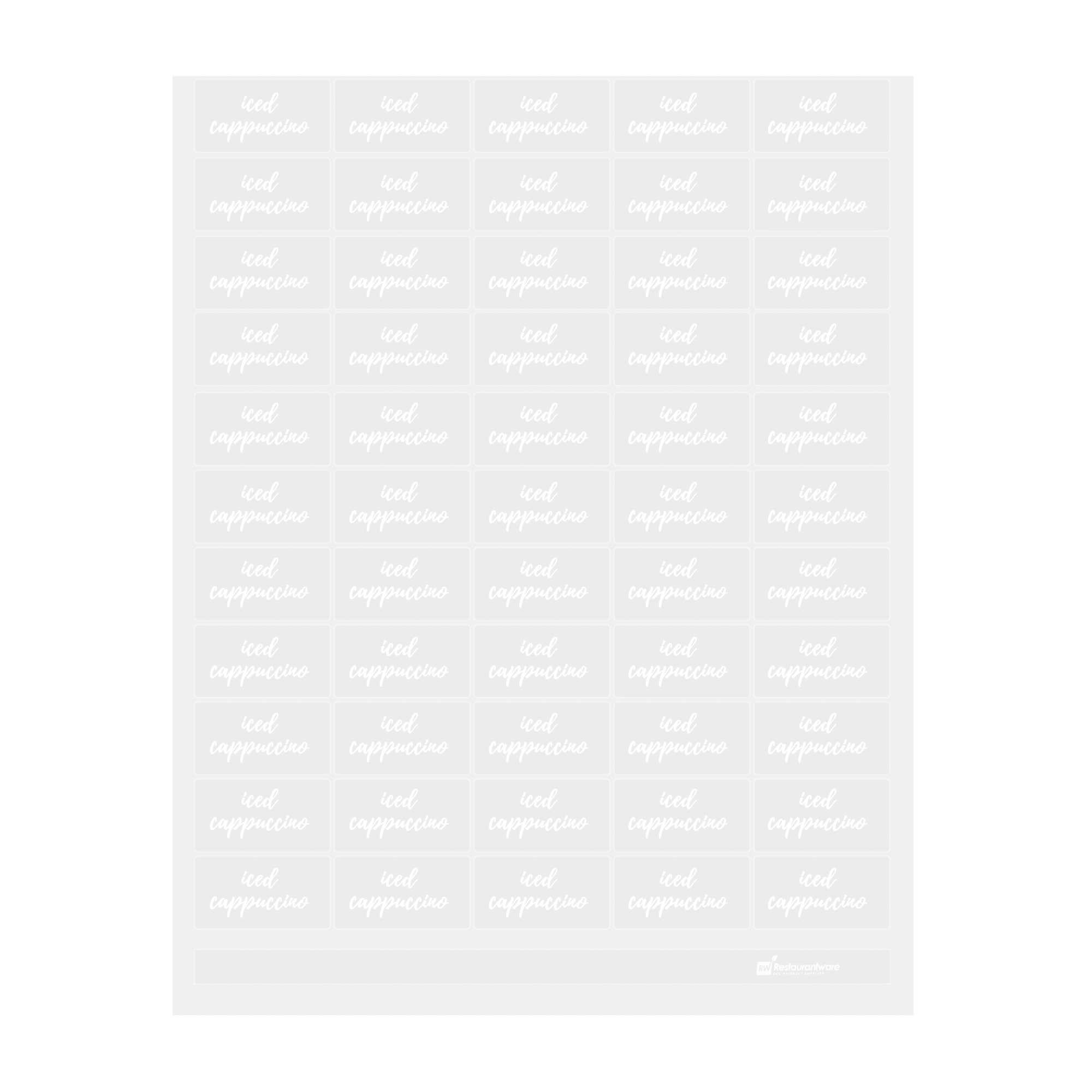 Label Tek Plastic Iced Cappuccino Label - Clear with White Font, Water-Resistant - 2" x 1" - 100 count box