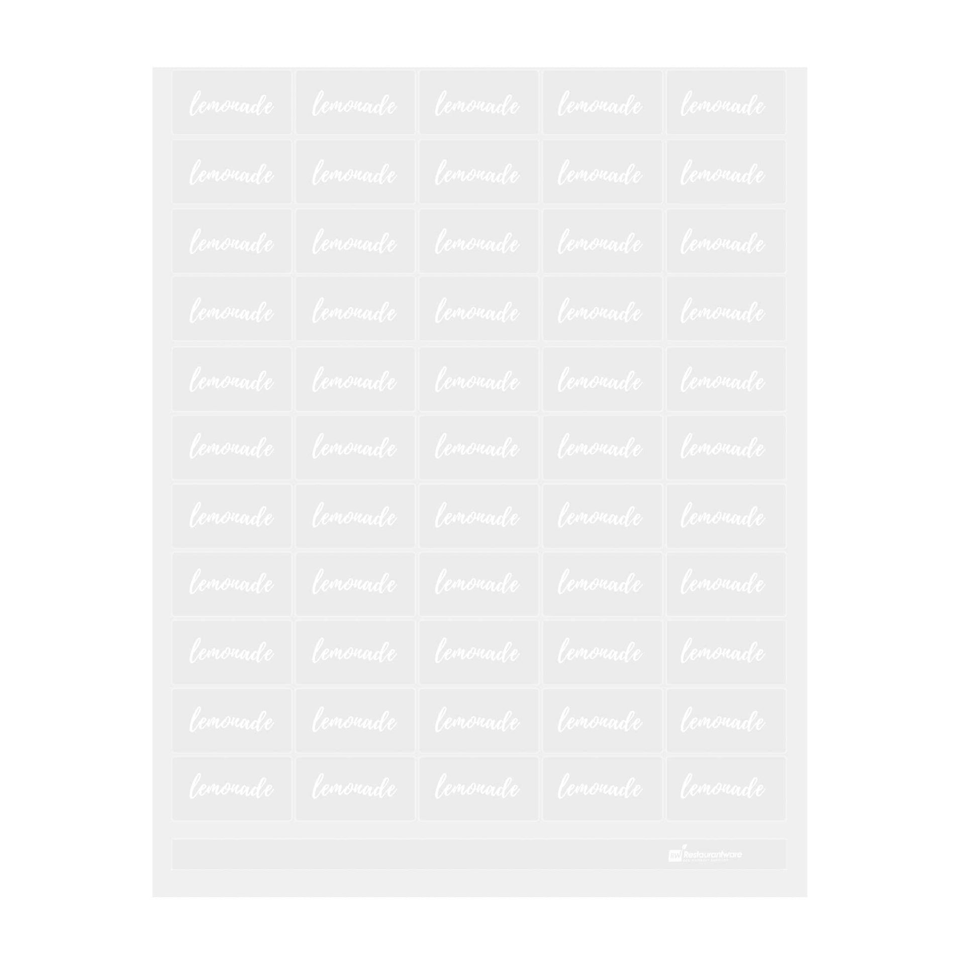 Label Tek Plastic Lemonade Label - Clear with White Font, Water-Resistant - 2" x 1" - 100 count box