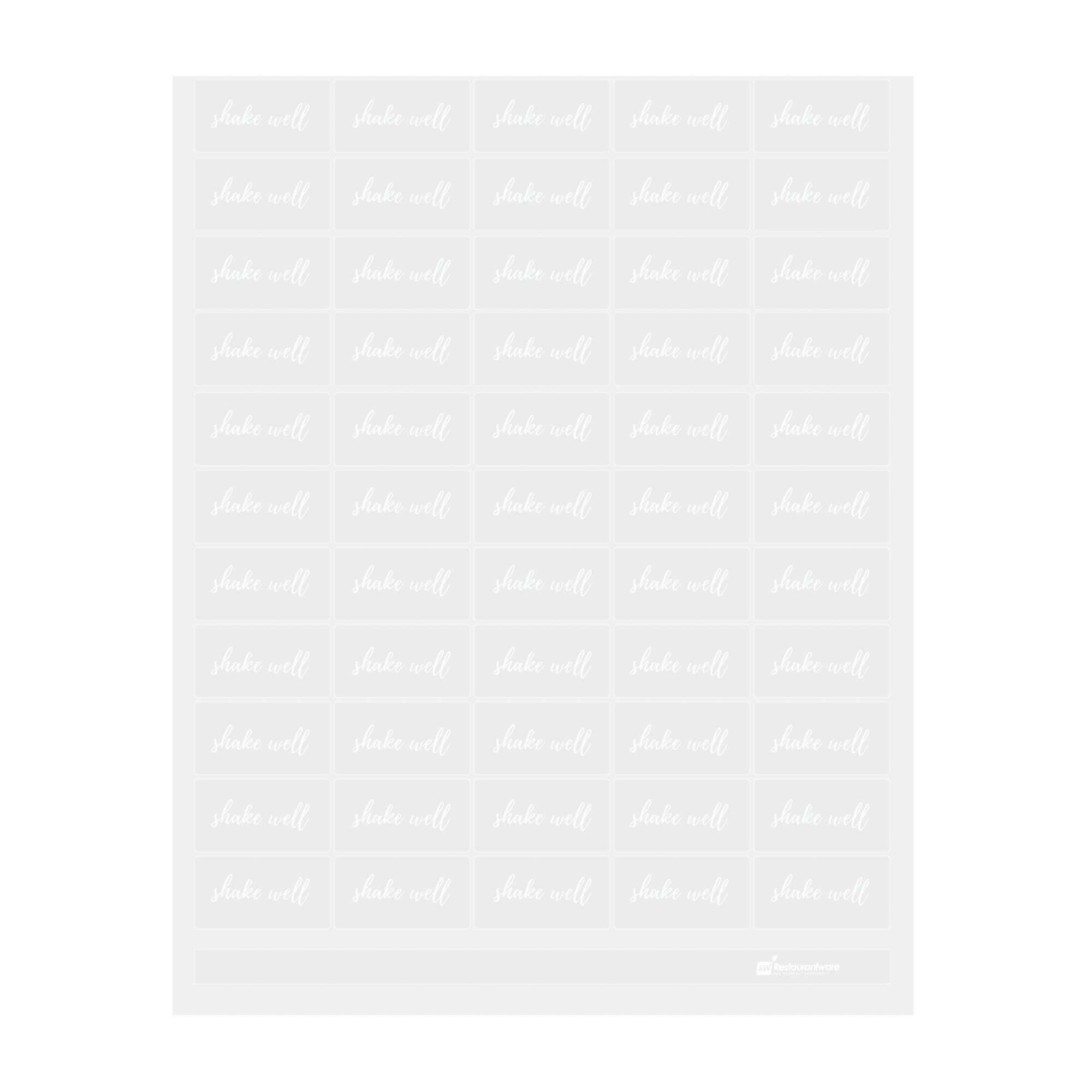 Label Tek Plastic Shake Well Label - Clear with White Font, Water-Resistant - 2" x 1" - 100 count box