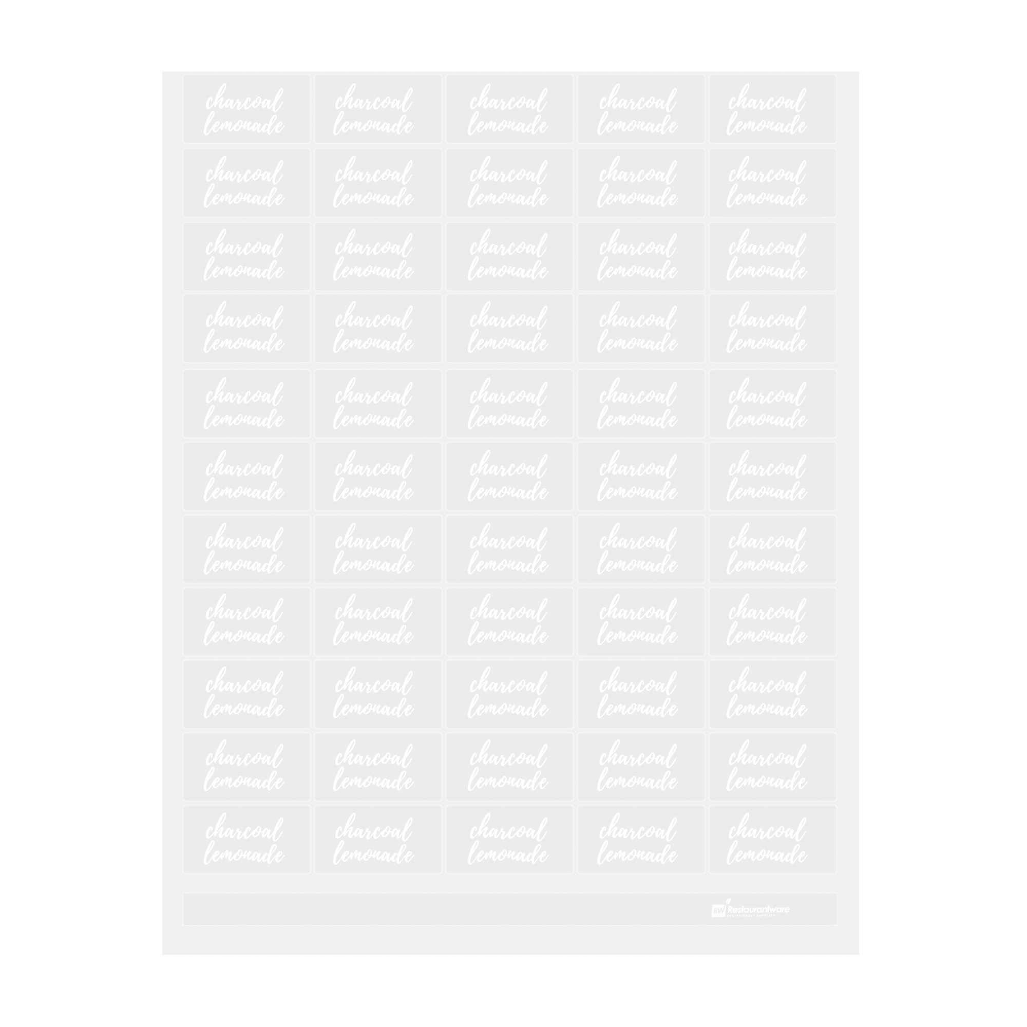 Label Tek Plastic Charcoal Lemonade - Clear with White Font, Water-Resistant - 2" x 1" - 100 count box