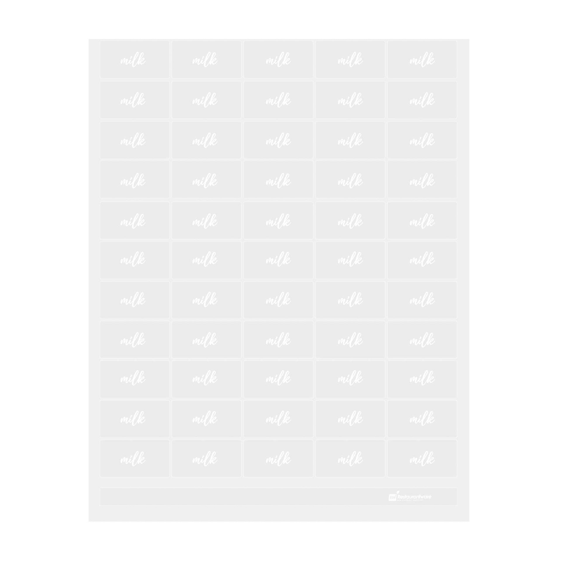 Label Tek Plastic Milk Label - Clear with White Font, Water-Resistant - 2" x 1" - 100 count box