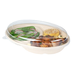 Pulp Tek Oval Clear Plastic Lid - Fits 2-Compartment Bagasse Catering Bowl - 100 count box