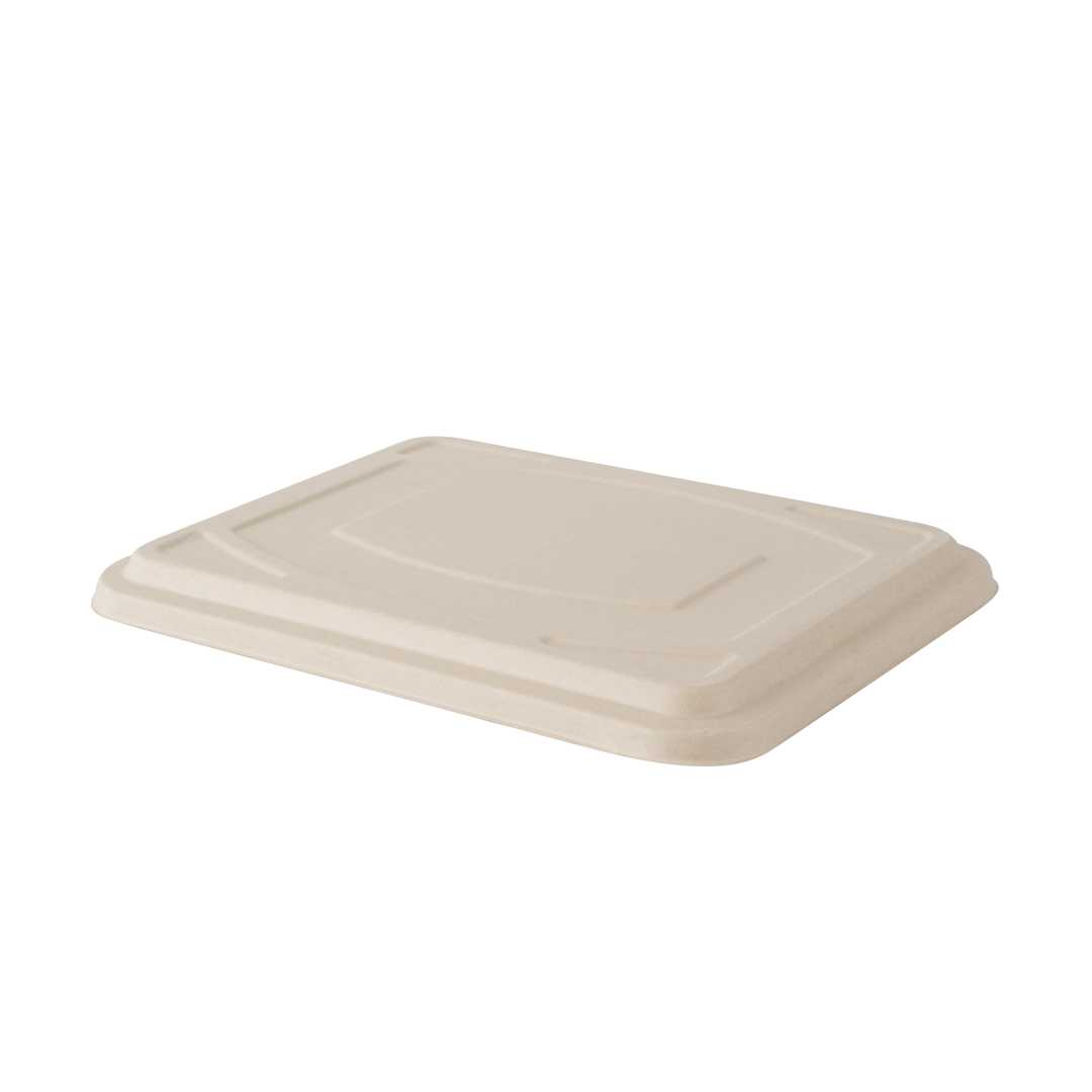 Pulp Tek Rectangle Natural Bagasse Flat Lid - Fits To Go Trays - 50 count box