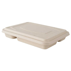 Pulp Tek Rectangle Natural Bagasse Flat Lid - Fits To Go Trays - 200 count box
