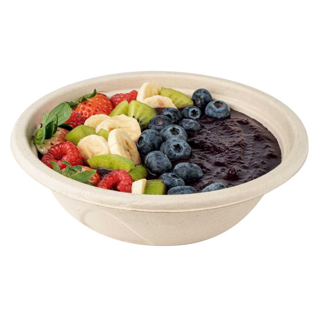 Pulp Tek 25 oz Round Natural Sugarcane / Bagasse Deco Bowl - 7" x 7" x 2" - 400 count box