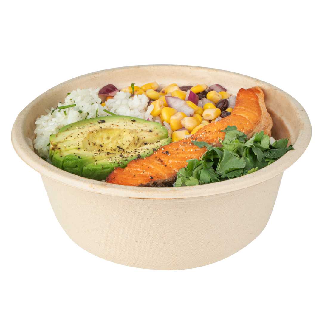 Pulp Tek 37 oz Round Natural Sugarcane / Bagasse To Go Bowl - 7" x 7" x 3" - 400 count box