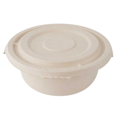 Pulp Tek Round Natural Sugarcane / Bagasse Flat Lid - Fits To Go Bowl - 50 count box