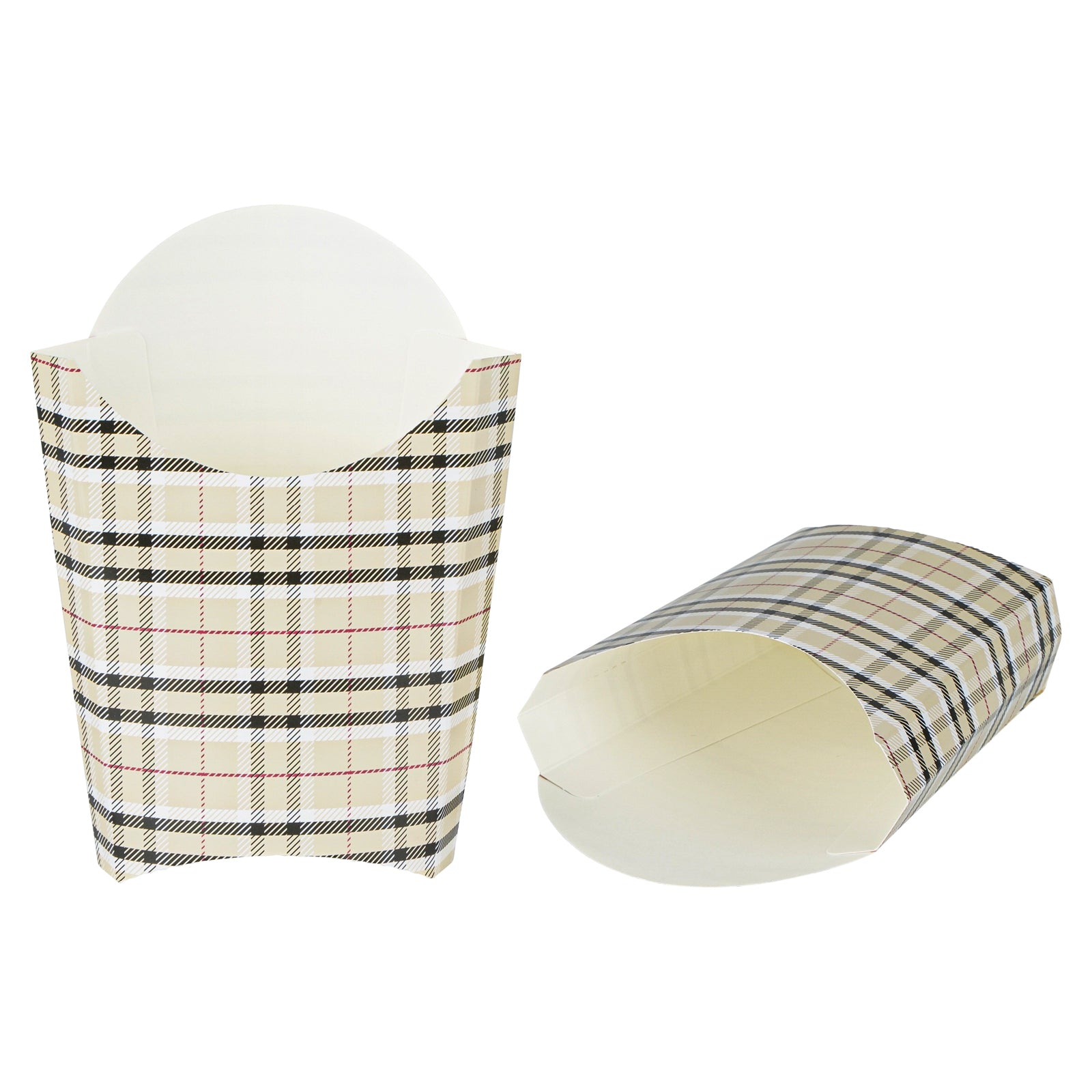 Bio Tek 4 oz Plaid Paper Fry Cup / Snack Container - 4 3/4" x 3 1/2" x 5" - 100 count box
