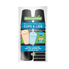 Restpresso 12 oz Black Paper Ripple Wall Coffee Cup - with Black Lid - 3 1/2