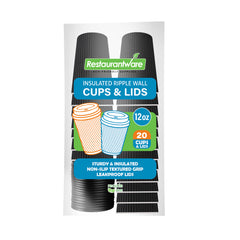 Restpresso 12 oz Black Paper Ripple Wall Coffee Cup - with Black Lid - 3 1/2