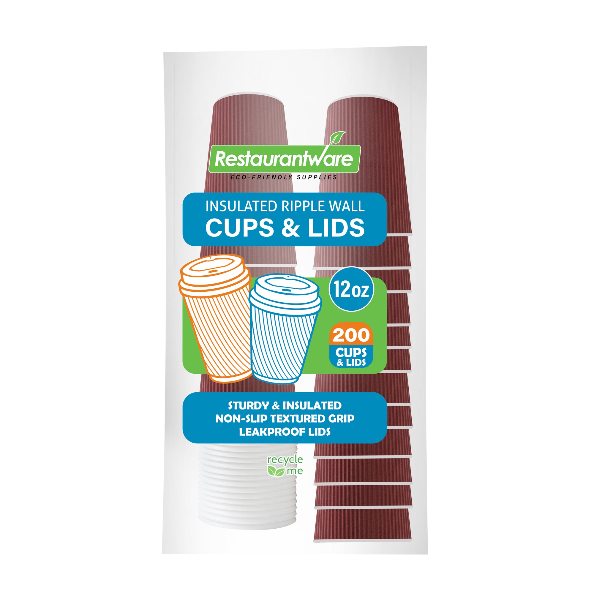 Restpresso 12 oz Crimson Paper Ripple Wall Coffee Cup - with White Lid - 3 1/2" x 3 1/2" x 5" - 200 count box