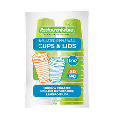 Restpresso 12 oz Eco Green Paper Ripple Wall Coffee Cup - with White Lid - 3 1/2