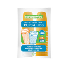 Restpresso 12 oz Yellow Paper Ripple Wall Coffee Cup - with White Lid - 3 1/2