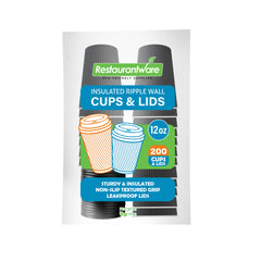 Restpresso 12 oz Gray Paper Ripple Wall Coffee Cup - with Black Lid - 3 1/2