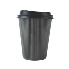Restpresso 12 oz Gray Paper Ripple Wall Coffee Cup - with Black Lid - 3 1/2