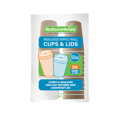 Restpresso 12 oz Kraft Paper Ripple Wall Coffee Cup - with White Lid - 3 1/2