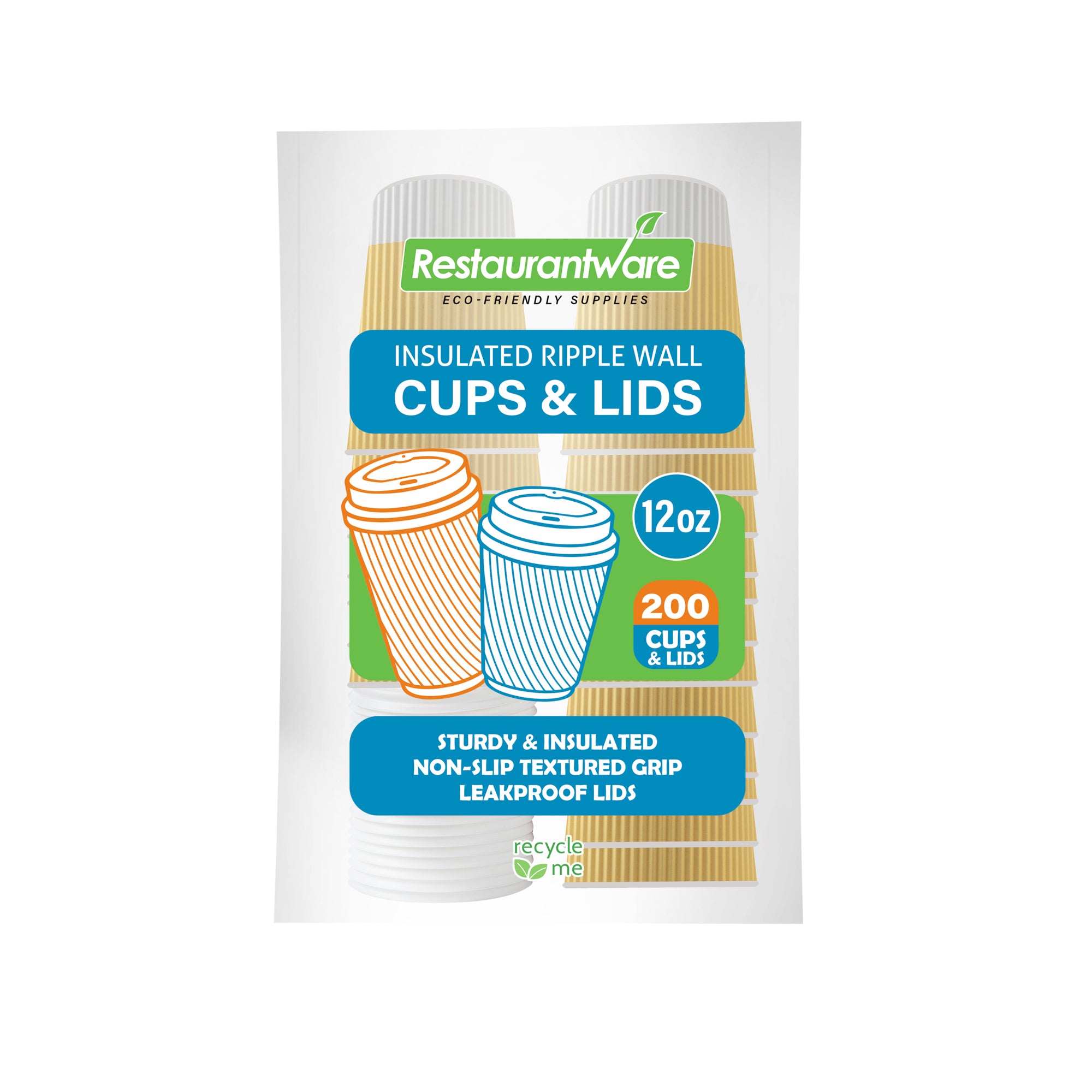 Restpresso 12 oz Light Yellow Paper Ripple Wall Coffee Cup - with White Lid - 3 1/2" x 3 1/2" x 5" - 200 count box