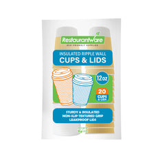 Restpresso 12 oz Light Yellow Paper Ripple Wall Coffee Cup - with White Lid - 3 1/2