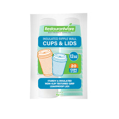 Restpresso 12 oz Light Green Paper Ripple Wall Coffee Cup - with White Lid - 3 1/2